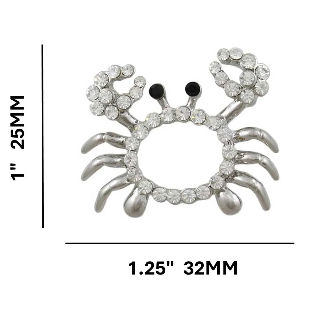 Small Crystal Crab with Black Eyes Brooch Pin - PRS722A
