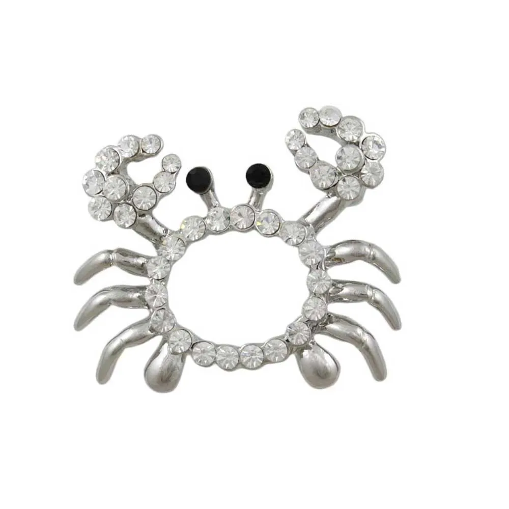 Small Crystal Crab with Black Eyes Brooch Pin - PRS722A
