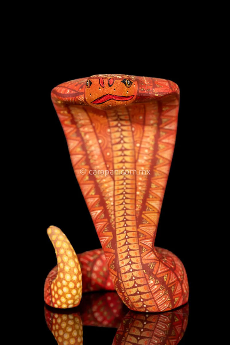 Small Orange Cobra Mexican Wood Carving Alebrije