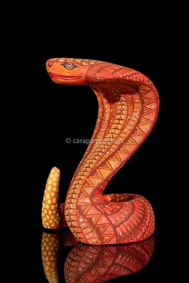 Small Orange Cobra Mexican Wood Carving Alebrije
