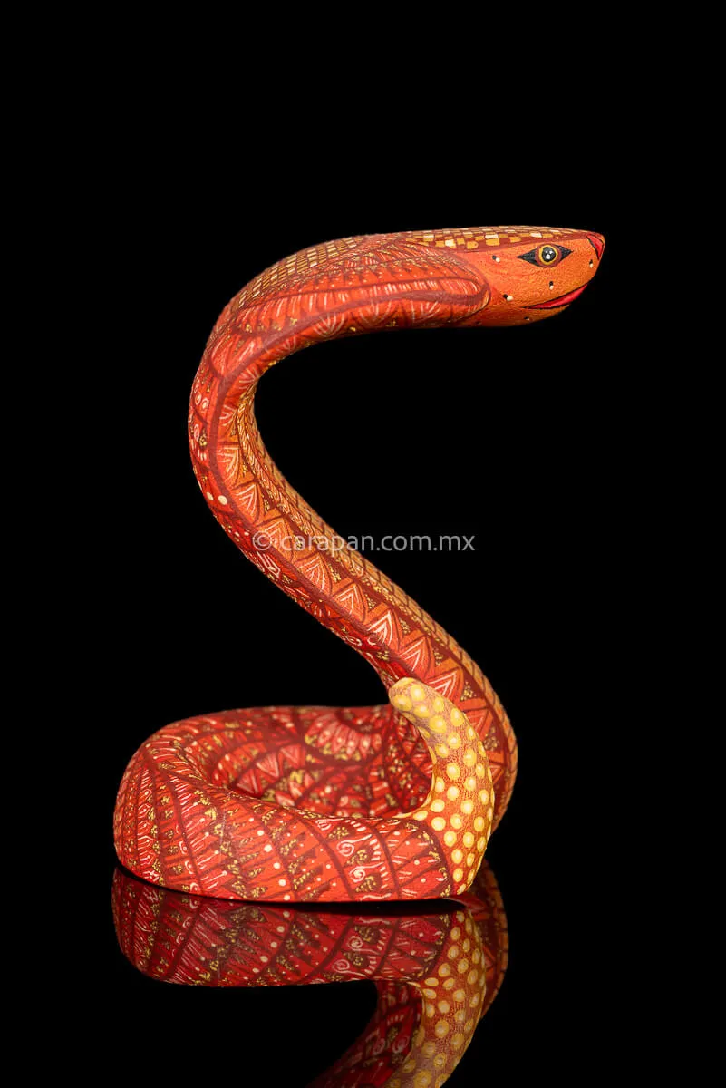 Small Orange Cobra Mexican Wood Carving Alebrije