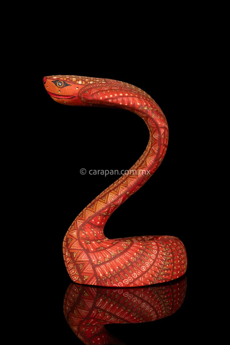 Small Orange Cobra Mexican Wood Carving Alebrije