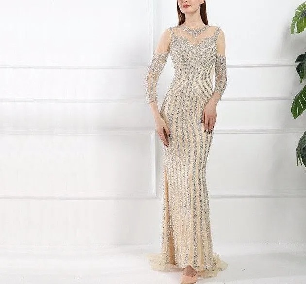 Sparkling Crystal Beadings Sexy Formal Party Gown
