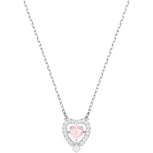 Sparkling Dance Pink Rhodium Plating Heart Necklace 