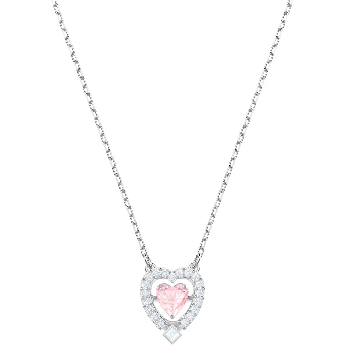 Sparkling Dance Pink Rhodium Plating Heart Necklace 
