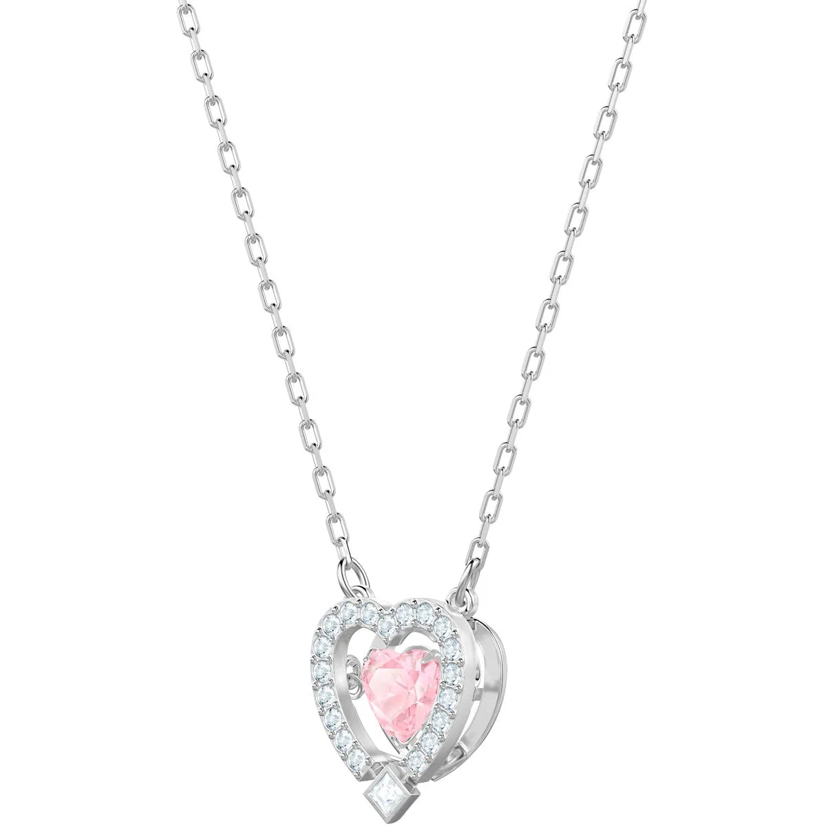 Sparkling Dance Pink Rhodium Plating Heart Necklace 