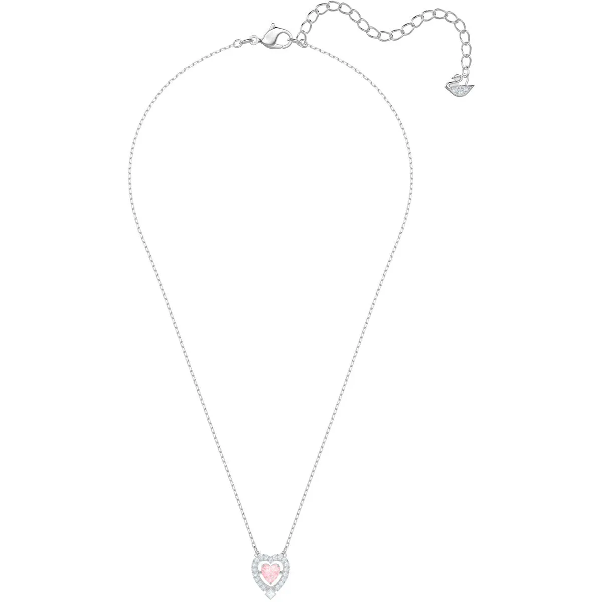 Sparkling Dance Pink Rhodium Plating Heart Necklace 