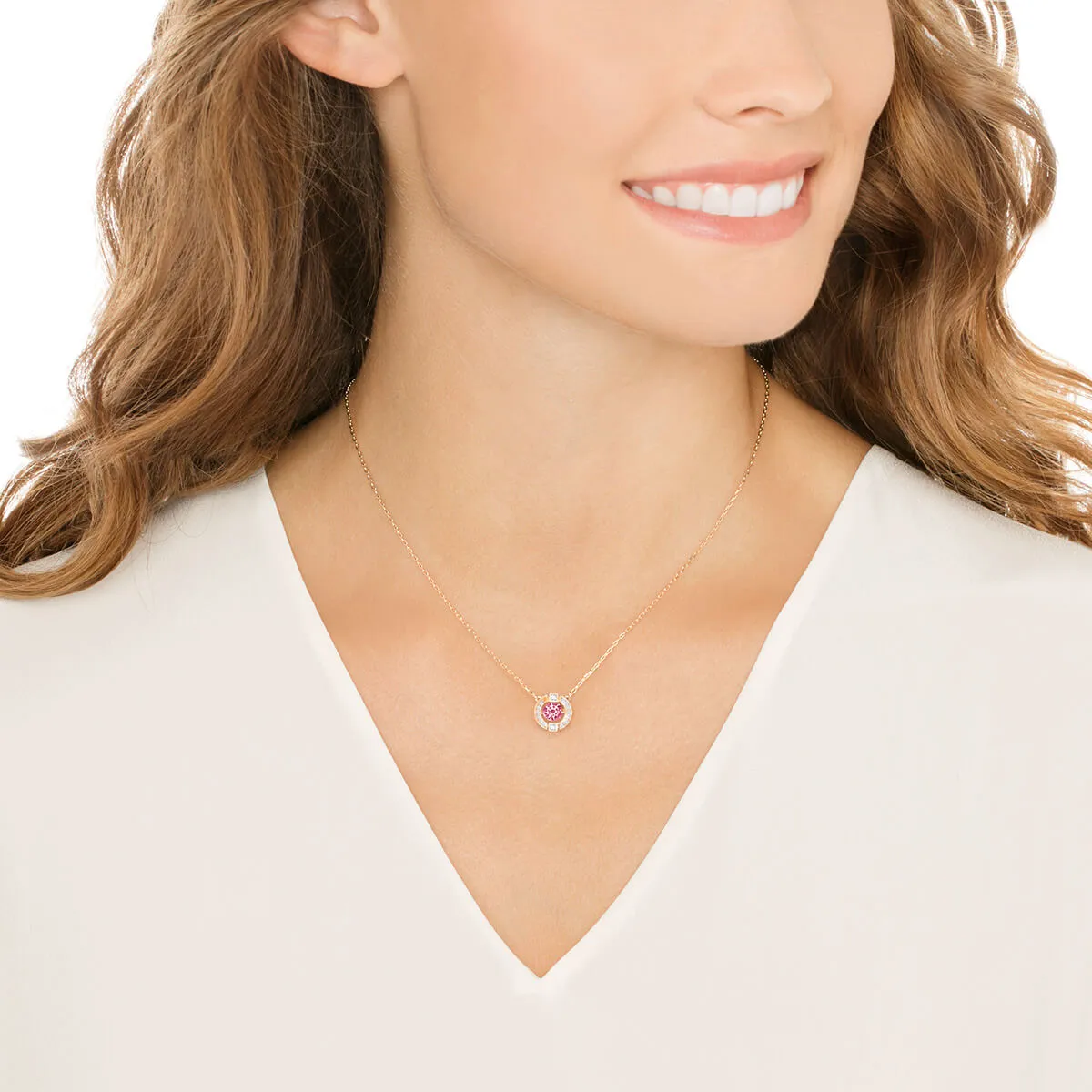 Sparkling Dance Red Rose Gold Plating Round Necklace