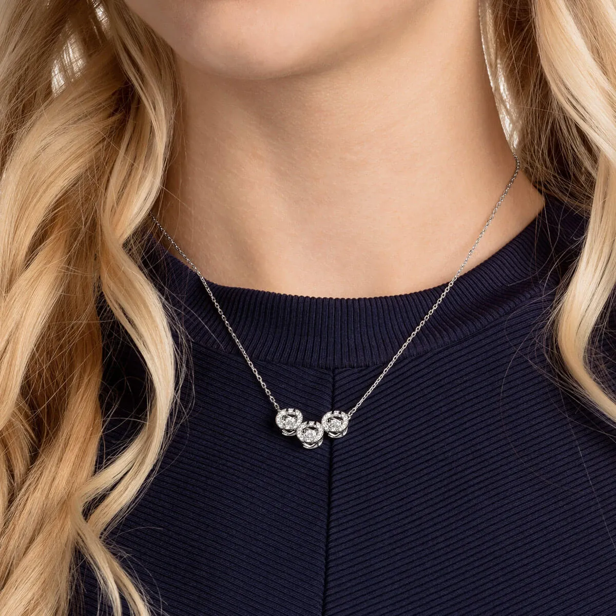 Sparkling Dance White Rhodium Plating Trilogy Necklace