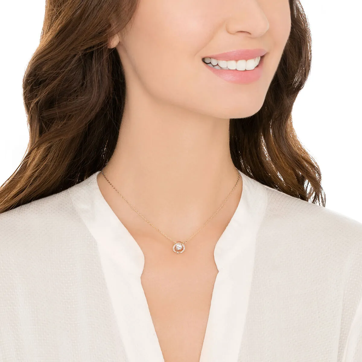 Sparkling Dance White Rose Gold Plating Round Necklace