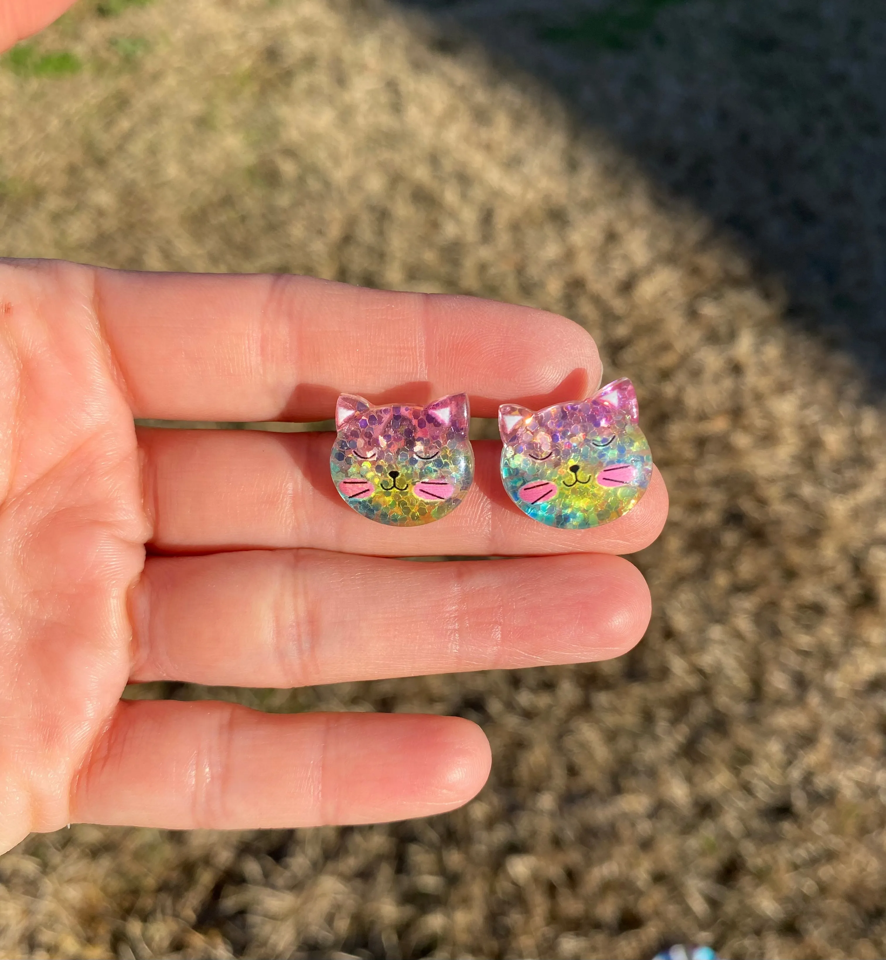 Sparkling Kitty Glitter Cat Stud Earrings Womens Girls Stud Earrings Gift