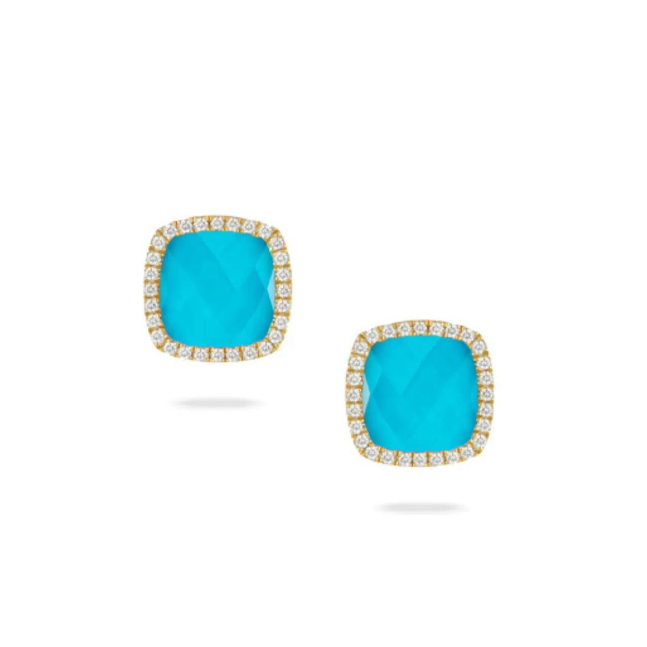 St. Barths 18K Yellow Gold Quartz Over Turquoise Diamond Halo Earring