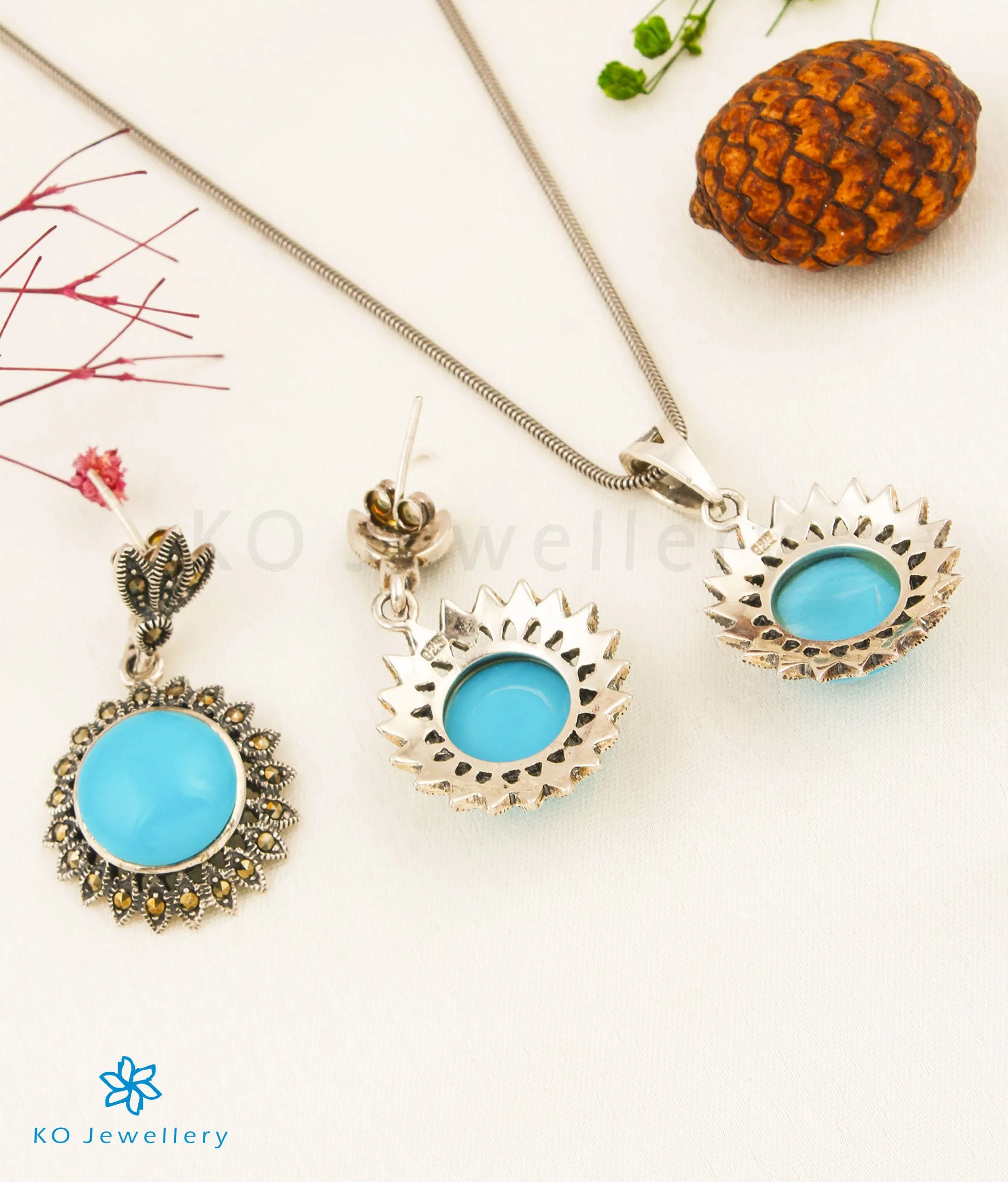 The Tatiana Silver Marcasite Pendant Set