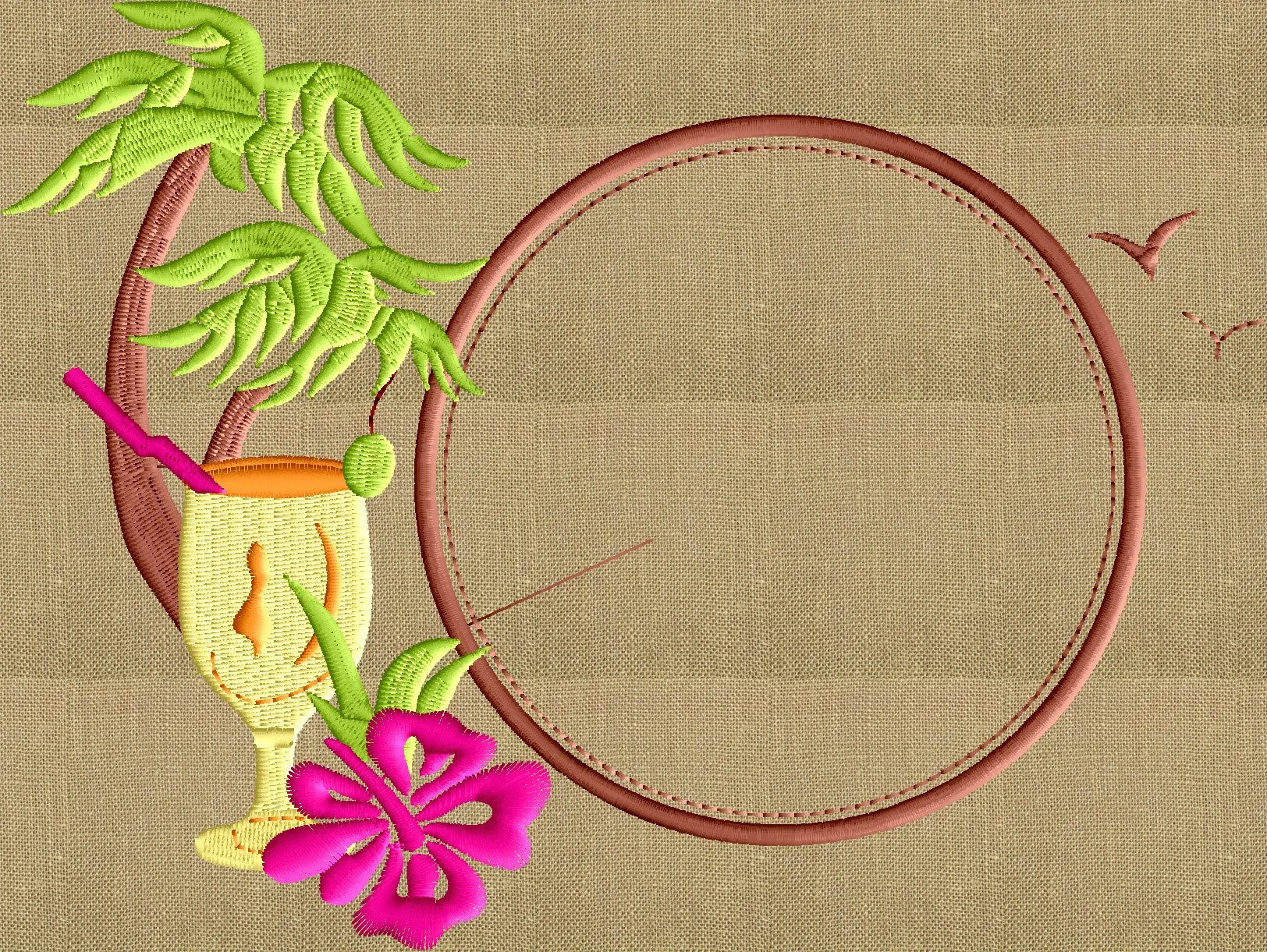 Tropical Font Frame Monogram Embroidery Design LARGER FRAMES ONLY