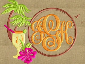 Tropical Font Frame Monogram Embroidery Design LARGER FRAMES ONLY