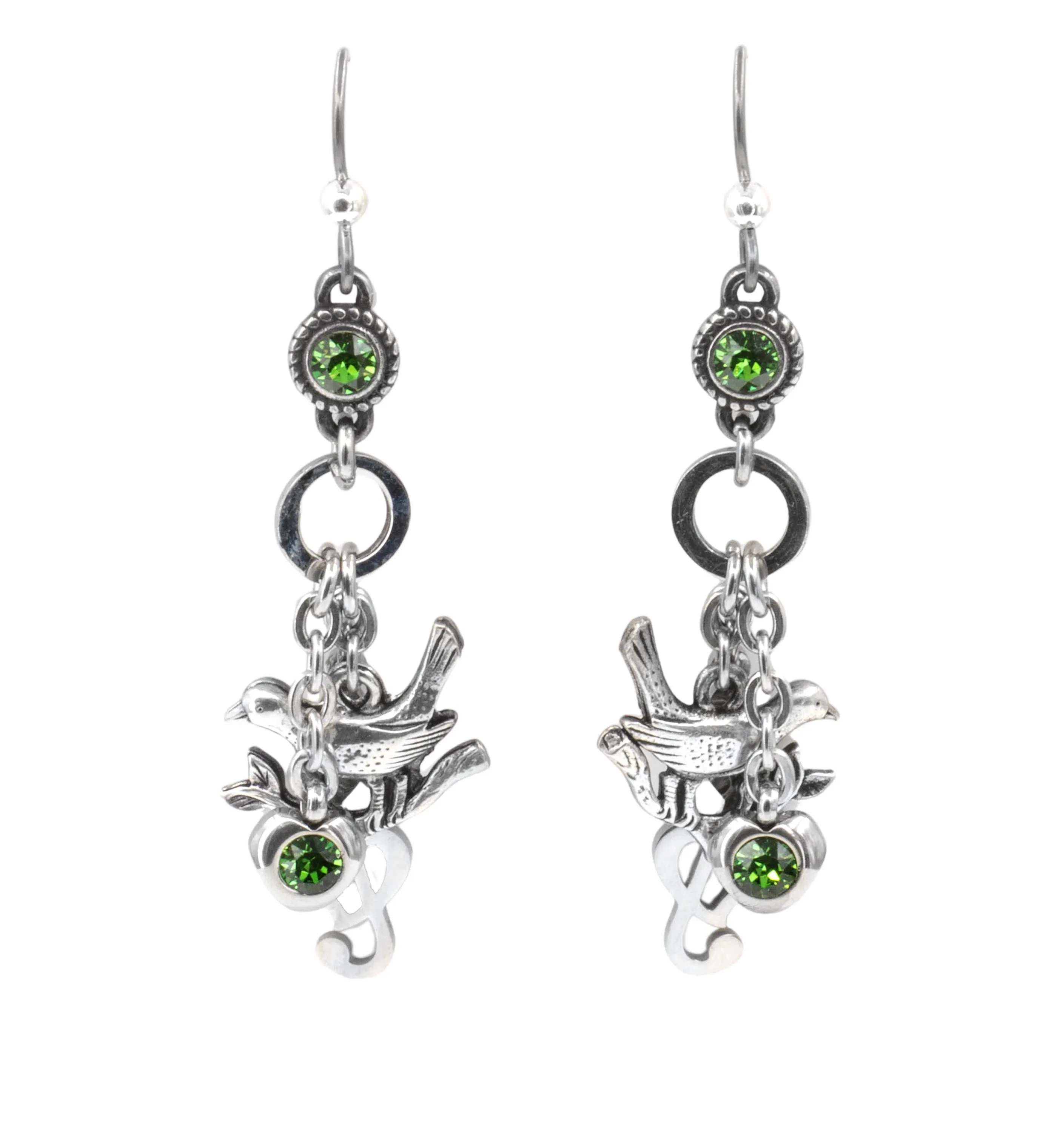 Twelve Days of Christmas Engraved Birthstone Earrings, 4th Day, Calling Birds