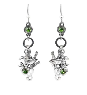 Twelve Days of Christmas Engraved Birthstone Earrings, 4th Day, Calling Birds