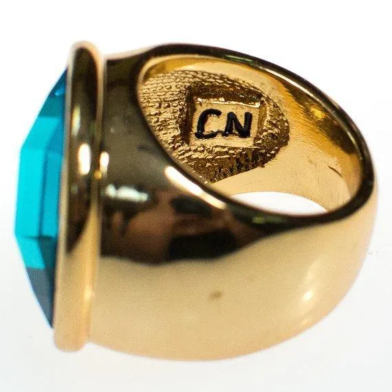 Vintage CN Design Ring, Blue Crystal Statement Ring, Size 8 1/2