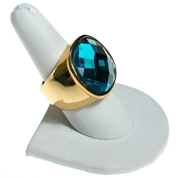 Vintage CN Design Ring, Blue Crystal Statement Ring, Size 8 1/2