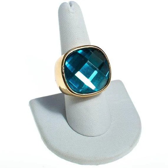 Vintage CN Design Ring, Blue Crystal Statement Ring, Size 8 1/2