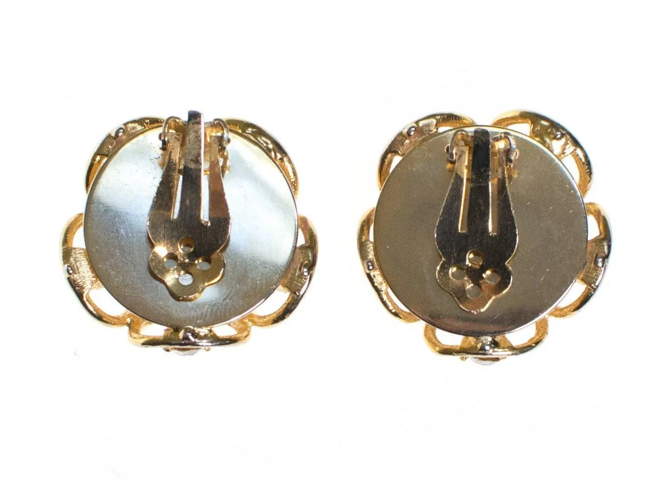 Vintage Gold Dome Scroll Crystal Rhinestone Statement Earrings