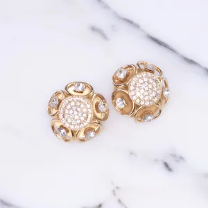 Vintage Gold Dome Scroll Crystal Rhinestone Statement Earrings