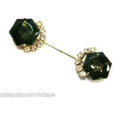 Vintage Hat Pin 1920s Smoky Black & Rhinestones Prongset