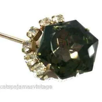 Vintage Hat Pin 1920s Smoky Black & Rhinestones Prongset
