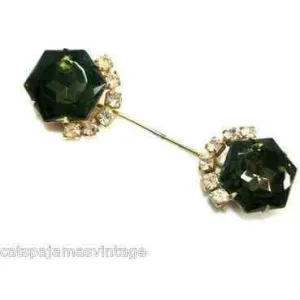 Vintage Hat Pin 1920s Smoky Black & Rhinestones Prongset