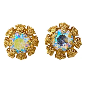 Vintage Judy Lee Iridescent Aurora Borealis Crystal Statement Earrings