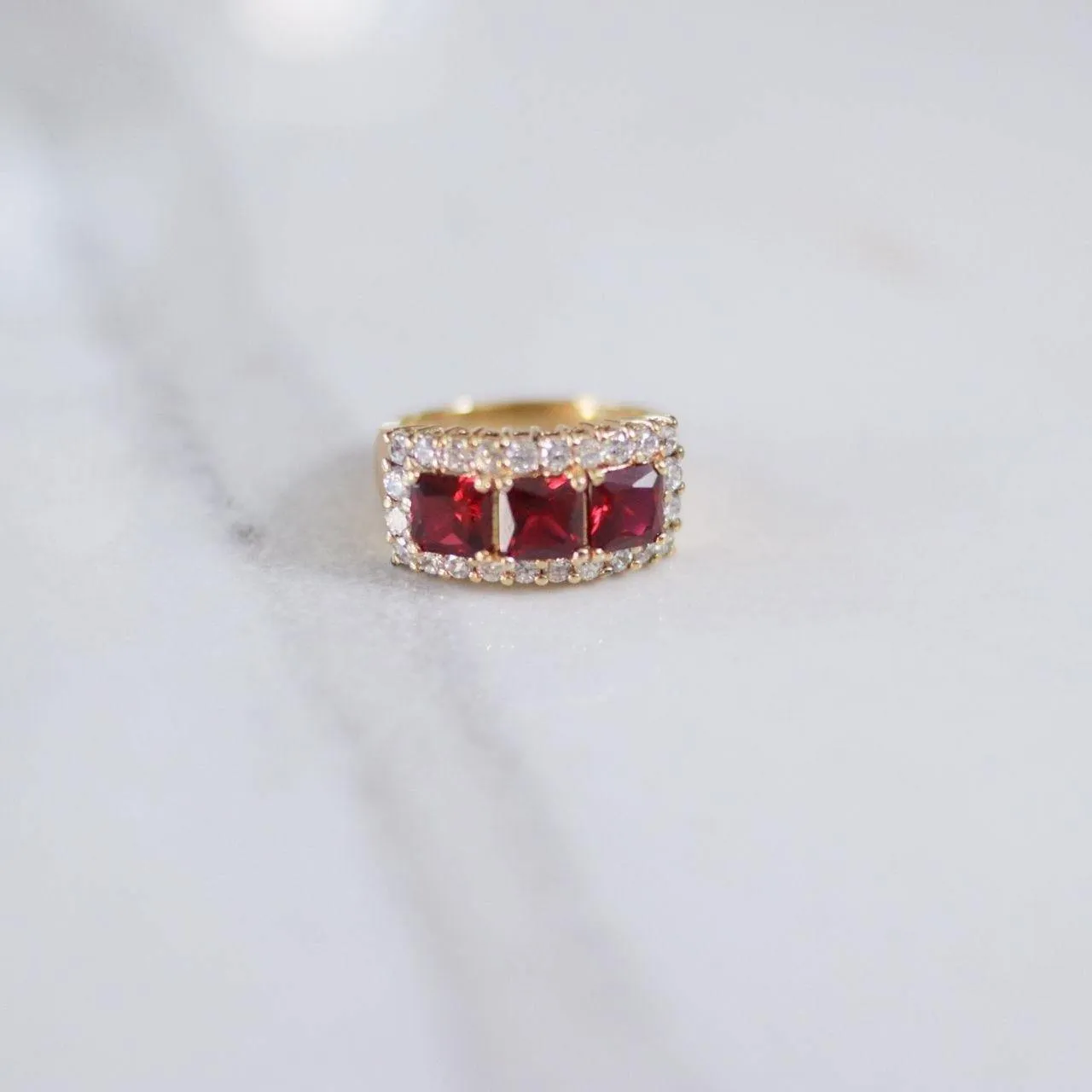 Vintage Ruby and Diamante Crystal Band Ring