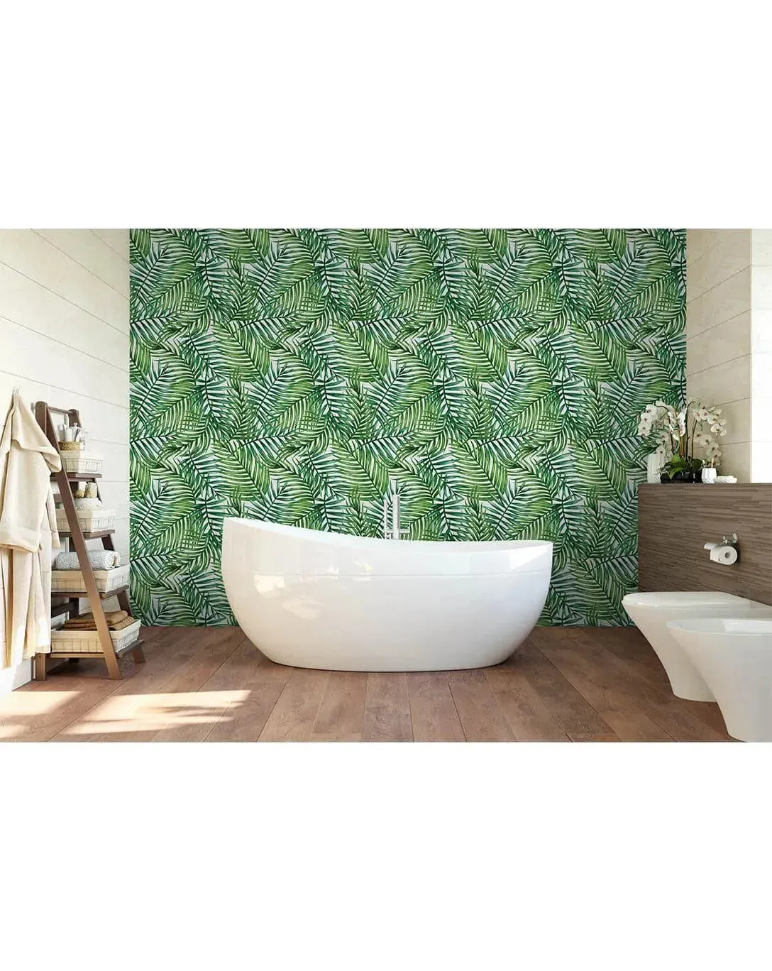 Watercolor Tropical Green Palm Leaves Removable Wallpaper