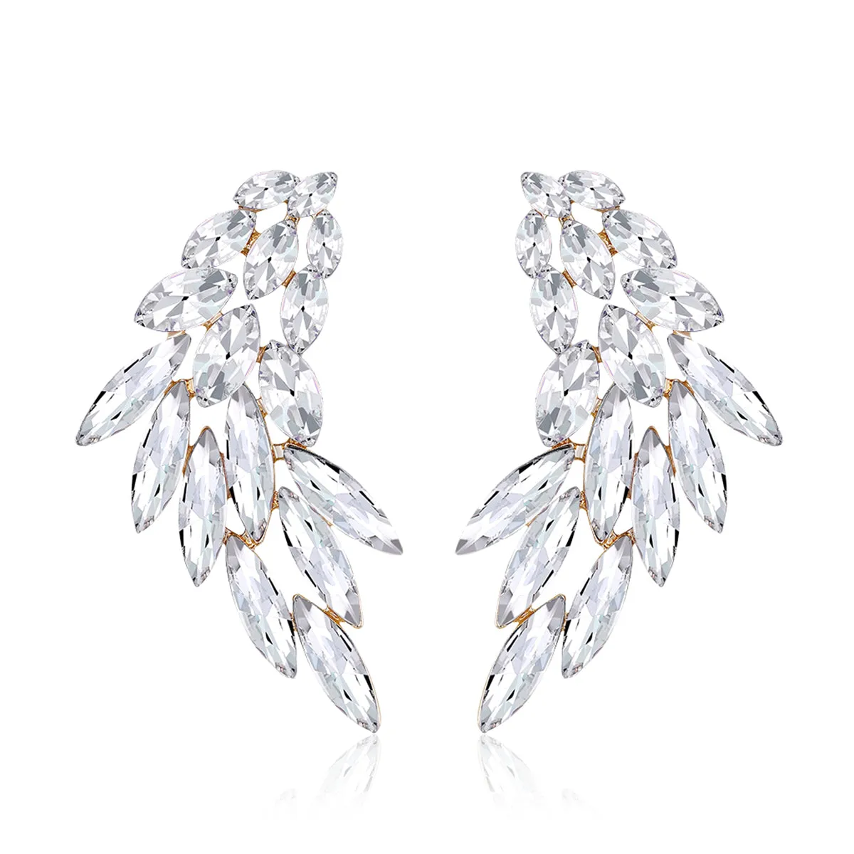 White Crystal & 18K Gold-Plated Wing Statement Stud Earrings